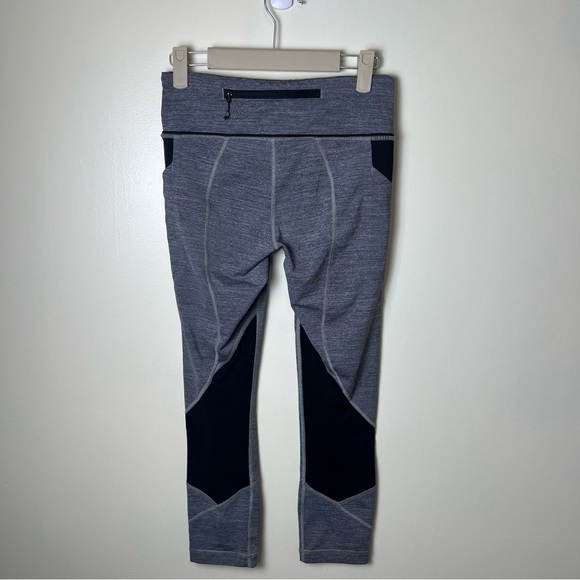 Lululemon Women’s Pace Rival Crop Leggings Black Gray Size 4 Pockets Mid Rise - Picture 6 of 13